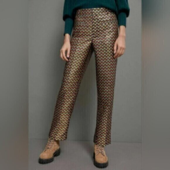 Anthropologie Slim Straight Leg Pants Metallic Trousers Size 8 - Picture 6 of 6
